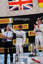 Lewis Hamilton (GBR) Mercedes AMG F1 celebrates his second position on the podium. 10.05.2015. Formula 1 World Championship, Rd 5, Spanish Grand Prix, Barcelona, Spain, Race Day.