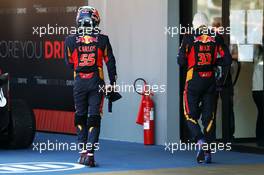 (L to R): Carlos Sainz Jr (ESP) Scuderia Toro Rosso and Max Verstappen (NLD) Scuderia Toro Rosso in parc ferme. 10.05.2015. Formula 1 World Championship, Rd 5, Spanish Grand Prix, Barcelona, Spain, Race Day.