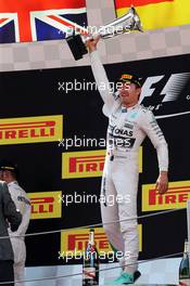 race winner Nico Rosberg (GER) Mercedes AMG F1 celebrates on the podium. 10.05.2015. Formula 1 World Championship, Rd 5, Spanish Grand Prix, Barcelona, Spain, Race Day.