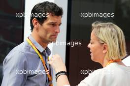 (L to R): Mark Webber (AUS) Porsche Team WEC Driver with Sabine Kehm (GER) Manager of Michael Schumacher (GER). 10.05.2015. Formula 1 World Championship, Rd 5, Spanish Grand Prix, Barcelona, Spain, Race Day.