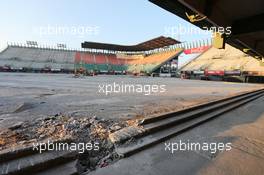 Construction work in the stadium arena. 22.01.2015. Autodromo Hermanos Rodriguez Circuit Visit, Mexico City, Mexico. Thursday 22nd January 2015.