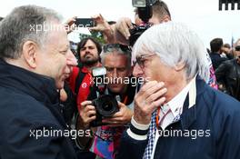 (L to R): Jean Todt (FRA) FIA President with Bernie Ecclestone (GBR) on the grid. 05.07.2015. Formula 1 World Championship, Rd 9, British Grand Prix, Silverstone, England, Race Day.