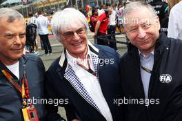 (L to R): Sir Martin Sorrell (GBR) WPP CEO; Bernie Ecclestone (GBR) and Jean Todt (FRA) FIA President. 05.07.2015. Formula 1 World Championship, Rd 9, British Grand Prix, Silverstone, England, Race Day.