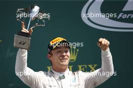 Nico Rosberg (GER) Mercedes AMG F1 celebrates his second position on the podium. 05.07.2015. Formula 1 World Championship, Rd 9, British Grand Prix, Silverstone, England, Race Day.