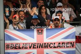 McLaren fans and flag. 02.07.2015. Formula 1 World Championship, Rd 9, British Grand Prix, Silverstone, England, Preparation Day.