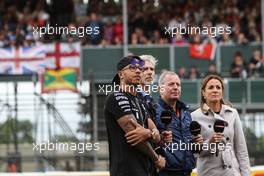 (L to R): Lewis Hamilton (GBR) Mercedes AMG F1 with Damon Hill (GBR) Sky Sports Presenter; Martin Brundle (GBR) Sky Sports Commentator; and Natalie Pinkham (GBR) Sky Sports Presenter. 02.07.2015. Formula 1 World Championship, Rd 9, British Grand Prix, Silverstone, England, Preparation Day.