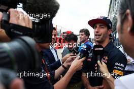 Daniel Ricciardo (AUS) Red Bull Racing with the media. 02.07.2015. Formula 1 World Championship, Rd 9, British Grand Prix, Silverstone, England, Preparation Day.