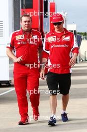 (L to R): Dave Greenwood (GBR) Ferrari Race Engineer with Kimi Raikkonen (FIN) Ferrari. 02.07.2015. Formula 1 World Championship, Rd 9, British Grand Prix, Silverstone, England, Preparation Day.