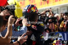 Daniil Kvyat (RUS) Red Bull Racing celebrates his second position in parc ferme. 26.07.2015. Formula 1 World Championship, Rd 10, Hungarian Grand Prix, Budapest, Hungary, Race Day.