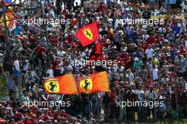 Ferrari fans and flags. 26.07.2015. Formula 1 World Championship, Rd 10, Hungarian Grand Prix, Budapest, Hungary, Race Day.