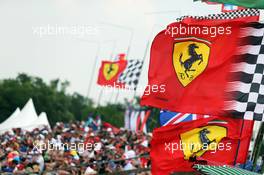 Fans and Ferrari flags. 25.07.2015. Formula 1 World Championship, Rd 10, Hungarian Grand Prix, Budapest, Hungary, Qualifying Day.