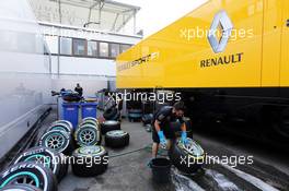 Mercedes AMG F1 mechanics wash Pirelli tyres. 25.07.2015. Formula 1 World Championship, Rd 10, Hungarian Grand Prix, Budapest, Hungary, Qualifying Day.
