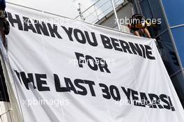 A banner for Bernie Ecclestone (GBR). 23.07.2015. Formula 1 World Championship, Rd 10, Hungarian Grand Prix, Budapest, Hungary, Preparation Day.