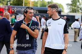 (L to R): Pedro De La Rosa (ESP) Ferrari Development Driver with Jenson Button (GBR) McLaren. 04.09.2015. Formula 1 World Championship, Rd 12, Italian Grand Prix, Monza, Italy, Practice Day.