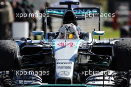 Race winner Lewis Hamilton (GBR) Mercedes AMG F1 W06 celebrates as he enters parc ferme. 06.09.2015. Formula 1 World Championship, Rd 12, Italian Grand Prix, Monza, Italy, Race Day.