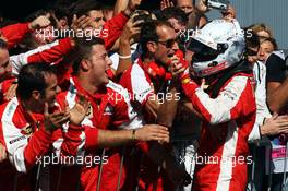 Sebastian Vettel (GER) Ferrari celebrates his second position in parc ferme. 06.09.2015. Formula 1 World Championship, Rd 12, Italian Grand Prix, Monza, Italy, Race Day.