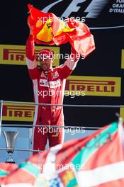 Sebastian Vettel (GER) Ferrari celebrates his second position on the podium. 06.09.2015. Formula 1 World Championship, Rd 12, Italian Grand Prix, Monza, Italy, Race Day.