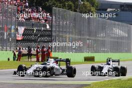 Felipe Massa (BRA) Williams FW37 leads team mate Valtteri Bottas (FIN) Williams FW37. 06.09.2015. Formula 1 World Championship, Rd 12, Italian Grand Prix, Monza, Italy, Race Day.