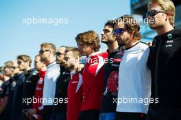Fernando Alonso (ESP) McLaren as the drivers parade observe a minute's silence for Justin Wilson. 06.09.2015. Formula 1 World Championship, Rd 12, Italian Grand Prix, Monza, Italy, Race Day.