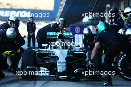 Nico Rosberg (GER) Mercedes AMG F1 W06 practices a pit stop. 01.02.2015. Formula One Testing, Day One, Jerez, Spain.