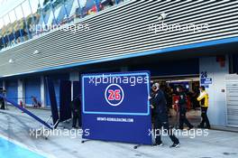 Daniil Kvyat (RUS) Red Bull Racing RB11 covered by screens in the pits. 04.02.2015. Formula One Testing, Day Four, Jerez, Spain.