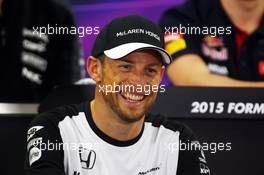 Jenson Button (GBR) McLaren in the FIA Press Conference. 24.09.2015. Formula 1 World Championship, Rd 14, Japanese Grand Prix, Suzuka, Japan, Preparation Day.