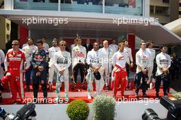 The drivers as the grid observes the national anthem. 24.05.2015. Formula 1 World Championship, Rd 6, Monaco Grand Prix, Monte Carlo, Monaco, Race Day.