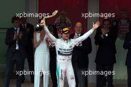 Race winner Nico Rosberg (GER) Mercedes AMG F1 celebrates on the podium. 24.05.2015. Formula 1 World Championship, Rd 6, Monaco Grand Prix, Monte Carlo, Monaco, Race Day.