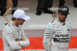 The podium (L to R): Race winner Nico Rosberg (GER) Mercedes AMG F1 with third placed team mate Lewis Hamilton (GBR) Mercedes AMG F1. 24.05.2015. Formula 1 World Championship, Rd 6, Monaco Grand Prix, Monte Carlo, Monaco, Race Day.