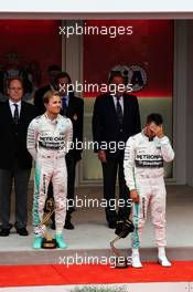 The podium (L to R): Race winner Nico Rosberg (GER) Mercedes AMG F1 and third placed team mate Lewis Hamilton (GBR) Mercedes AMG F1. 24.05.2015. Formula 1 World Championship, Rd 6, Monaco Grand Prix, Monte Carlo, Monaco, Race Day.