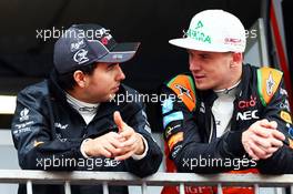 (L to R): Sergio Perez (MEX) Sahara Force India F1 with team mate Nico Hulkenberg (GER) Sahara Force India F1. 21.05.2015. Formula 1 World Championship, Rd 6, Monaco Grand Prix, Monte Carlo, Monaco, Practice Day.