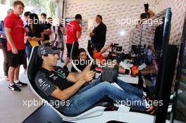 Sergio Perez (MEX) Sahara Force India F1 - circuit simulator experience. 20.05.2015. Formula 1 World Championship, Rd 6, Monaco Grand Prix, Monte Carlo, Monaco, Preparation Day.