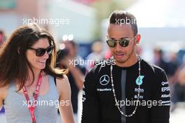 (L to R): Cyndie Allemann (SUI) Racing Driver, with Lewis Hamilton (GBR) Mercedes AMG F1. 20.05.2015. Formula 1 World Championship, Rd 6, Monaco Grand Prix, Monte Carlo, Monaco, Preparation Day.