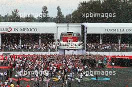 The podium (L to R): Lewis Hamilton (GBR) Mercedes AMG F1, second; Nico Rosberg (GER) Mercedes AMG F1, race winner; Valtteri Bottas (FIN) Williams, third. 01.11.2015. Formula 1 World Championship, Rd 17, Mexican Grand Prix, Mexixo City, Mexico, Race Day.