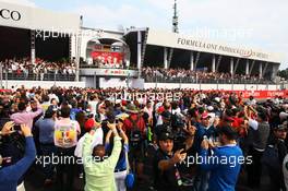The podium (L to R): Lewis Hamilton (GBR) Mercedes AMG F1, second; Nico Rosberg (GER) Mercedes AMG F1, race winner; Valtteri Bottas (FIN) Williams, third. 01.11.2015. Formula 1 World Championship, Rd 17, Mexican Grand Prix, Mexixo City, Mexico, Race Day.
