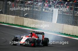 Alexander Rossi (USA) Manor Marussia F1 Team locks up under braking. 01.11.2015. Formula 1 World Championship, Rd 17, Mexican Grand Prix, Mexixo City, Mexico, Race Day.