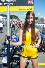 grid girl; George Russell (GBR) Carlin Dallara F312 – Volkswagen;  28.06.2015. FIA F3 European Championship 2015, Round 6, Race 3, Norisring, Germany
