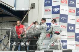 champagne shower; Felix Rosenqvist (SWE) Prema Powerteam Dallara F312 – Mercedes-Benz; Nick Cassidy (NZL) Prema Powerteam Dallara F312 – Mercedes-Benz;  26.09.2015. FIA F3 European Championship 2015, Round 10, Race 1, Nuerburgring, Germany
