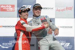 podium; rostrum; Lance Stroll (CAN) Prema Powerteam Dallara F312 – Mercedes-Benz; Felix Rosenqvist (SWE) Prema Powerteam Dallara F312 – Mercedes-Benz;  27.09.2015. FIA F3 European Championship 2015, Round 10, Race 3, Nuerburgring, Germany