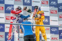 champagne shower; podium; rostrum; Antonio Giovinazzi (ITA) Jagonya Ayam with Carlin Dallara F312 – Volkswagen;   17.10.2015. FIA F3 European Championship 2015, Round 11, Race 2, Hockenheimring, Germany