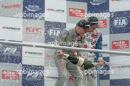Felix Rosenqvist (SWE) Prema Powerteam Dallara F312 – Mercedes-Benz; champagne shower; podium; rostrum;  18.10.2015. FIA F3 European Championship 2015, Round 11, Race 3, Hockenheimring, Germany