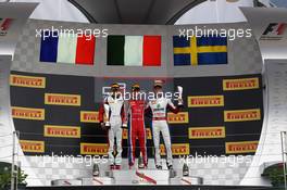 Race 2, 1st position Kevin Ceccon (ITA) Arden International, 2nd position Esteban Ocon (FRA) ART Grand Prix and 3rd position Jimmy Eriksson (SWE) Koiranen GP 26.07.2015. GP3 Series, Rd 4, Budapest, Hungary, Sunday.