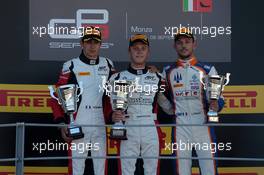Race 2, 1st position Marvin Kirchhofer (GER) Art Grand Prix, 2nd position Esteban Ocon (FRA) ART Grand Prix and 3rd position Luca Ghiotto (ITA) Trident 06.09.2015. GP3 Series, Rd 6, Monza, Italy, Sunday.