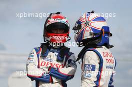 (L to R): Kazuki Nakajima (JPN) with Anthony Davidson (GBR) #01 Toyota Racing Toyota TS040 Hybrid. 29-31.05.2015. Le Mans 24 Hours Test Day, Le Mans, France.