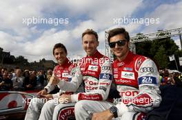 René Rast, Filipe Albuquerque, Marco Bonanomi #9 Audi Sport Team Joest Audi R18 e-tron quattro 12.06.2015. Le Mans 24 Hour, Friday, Drivers Parade, Le Mans, France.