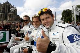 Simon Trummer, Pierre Kaffer, Tiago Monteiro #4 ByKolles Racing CLM P1/01 12.06.2015. Le Mans 24 Hour, Friday, Drivers Parade, Le Mans, France.