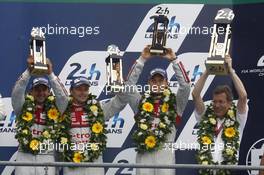 Podium, 3rd Marcel Fässler, Andre Lotterer, Benoit Tréluyer #7 Audi Sport Team Joest Audi R18 e-tron quattro 14.06.2015. Le Mans 24 Hour, Race, Le Mans, France.