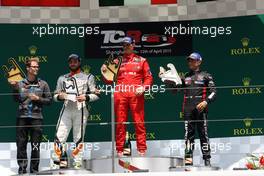 Podium Race 2: 1st position  Andrea Belicchi (ITA), SEAT Leon Racer, Target Competition  2nd position Stefano Comini (SUI), SEAT Leon Racer, Target Competition  3rd position Gianni Morbidelli (ITA), Honda Civic TCR, West Coast Racing 12.04.2015. TCR International Series, Rd 2, Shanghai, China, Sunday.