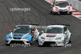 Race 1 Michel Nykjaer (DEN) SEAT Leon, Target Competition, Tomas Engstrom(SWE) Seat Leon, Liqui Moly Team Engstler and Kevin Gleason (USA) Honda Civic TCR, West Coast Racing 19-21.06.2015. TCR International Series, Rd 7, Sochi, Russia.