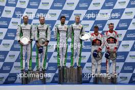 02.08.2015 - Podium WRC2, 1st position Essapeka Lappi (FIN) Janne Ferm (FIN), Skoda Fabia R5, Skoda Motorsport, 2nd position Pontus Tidemand (SWE) - E. Axelsson, Skoda Fabia R5, Skoda Motorsport and 3rd position StÃƒÂ©phane Lefebvre (FRA) - Stephane Prevot (BEL), CitroÃƒÂ«n DS3 RRC, PHÃ¢â‚¬ÂSport 30.07-02.08.2015 FIA World Rally Championship 2015, Rd 8, Rally Finland, Jyvaskyla, Finland